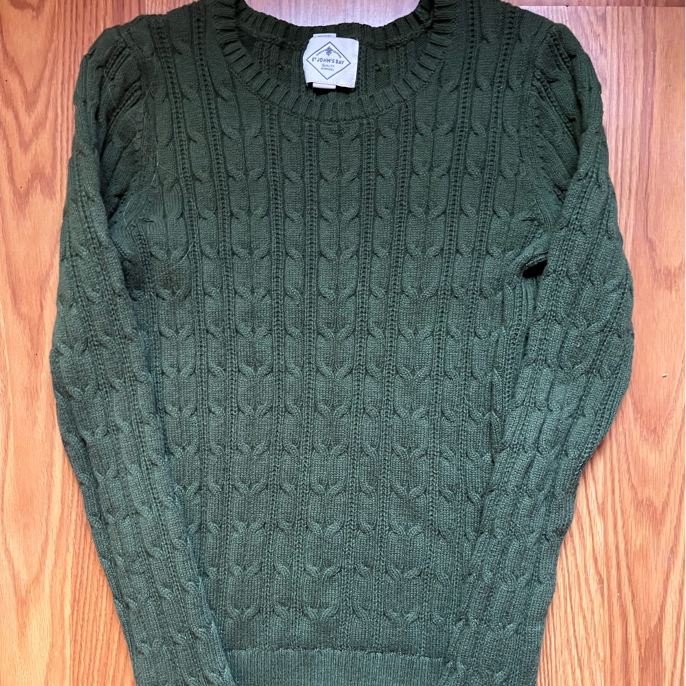 Macys Green Cable Knit Crewneck Women’s Size XS
